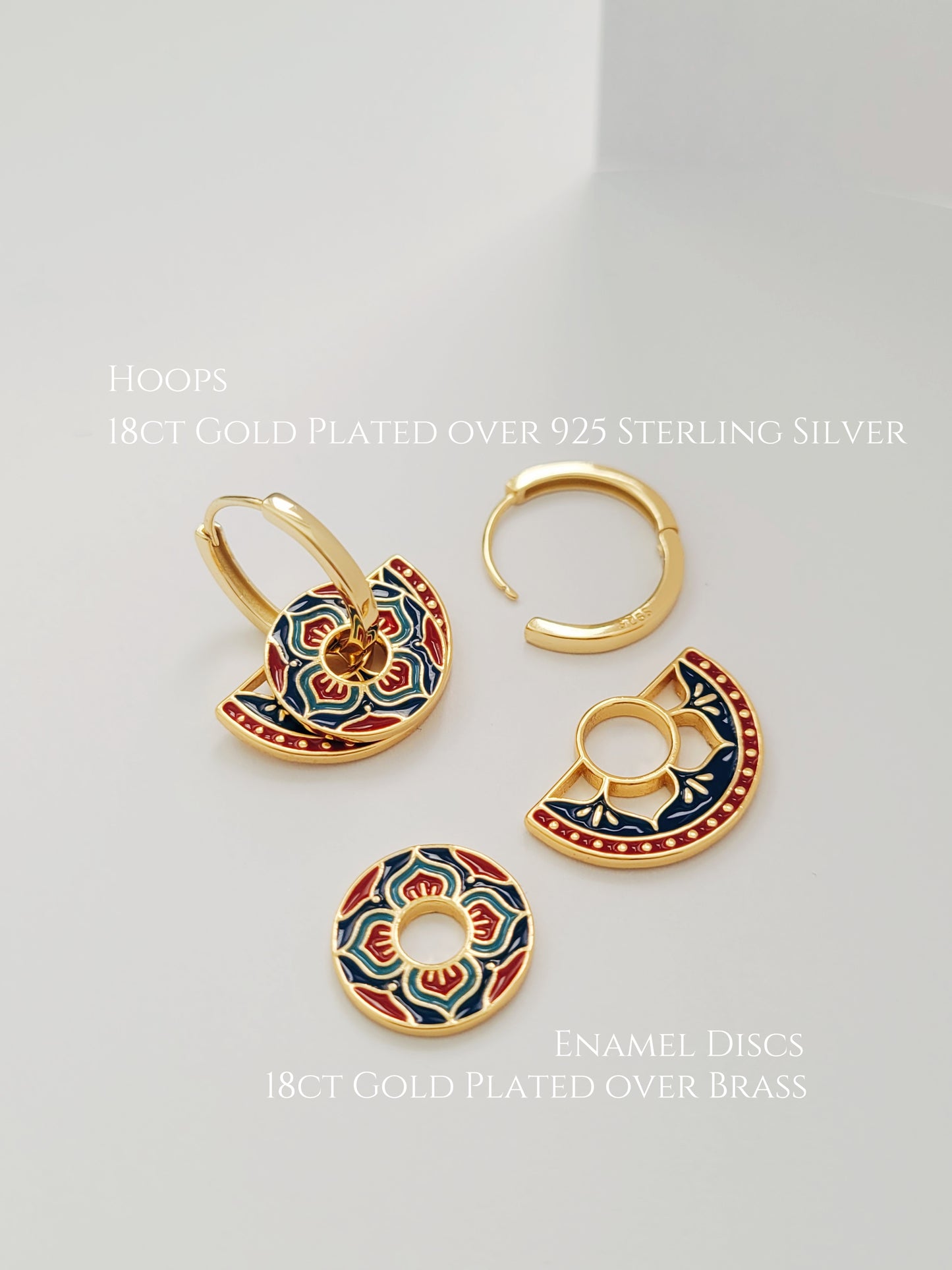 Enamel Tile Pattern Earrings | Retro Blue & Red Pattern