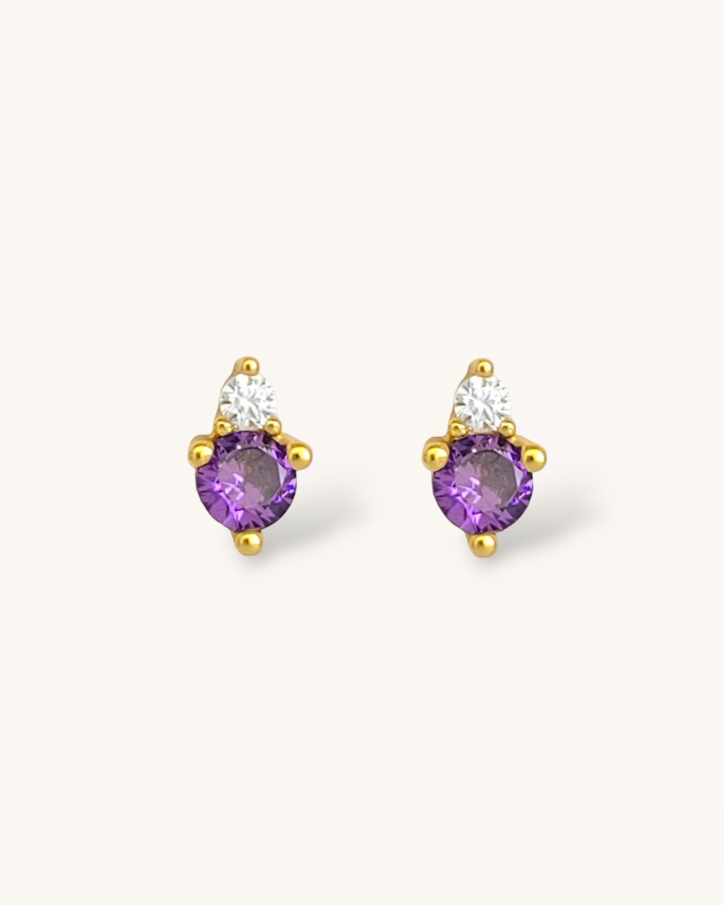 February Birthstone Stud Earrings with Amethyst CZ