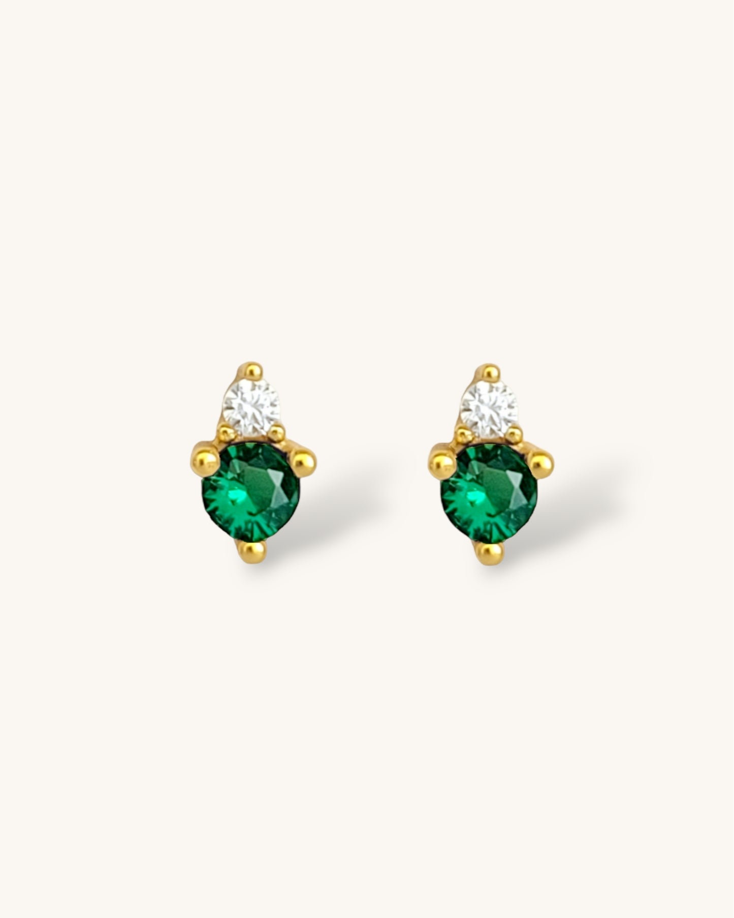 May Birthstone Stud Earrings with Emerald CZ