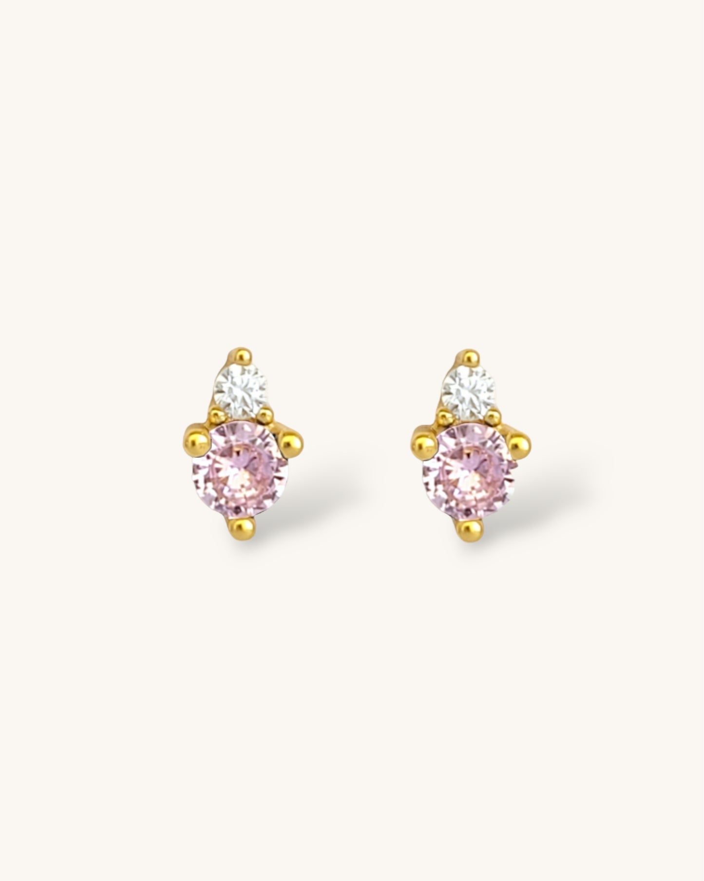 October Birthstone Stud Earrings with Pink Tourmaline CZ