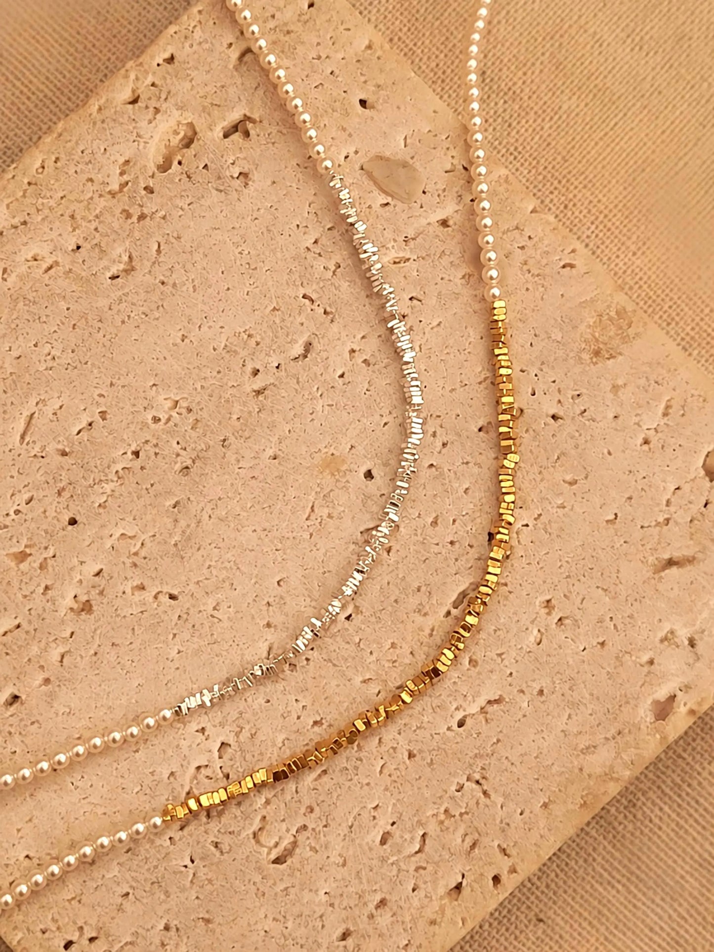 Gold Nugget Pearl Beaded Necklace
