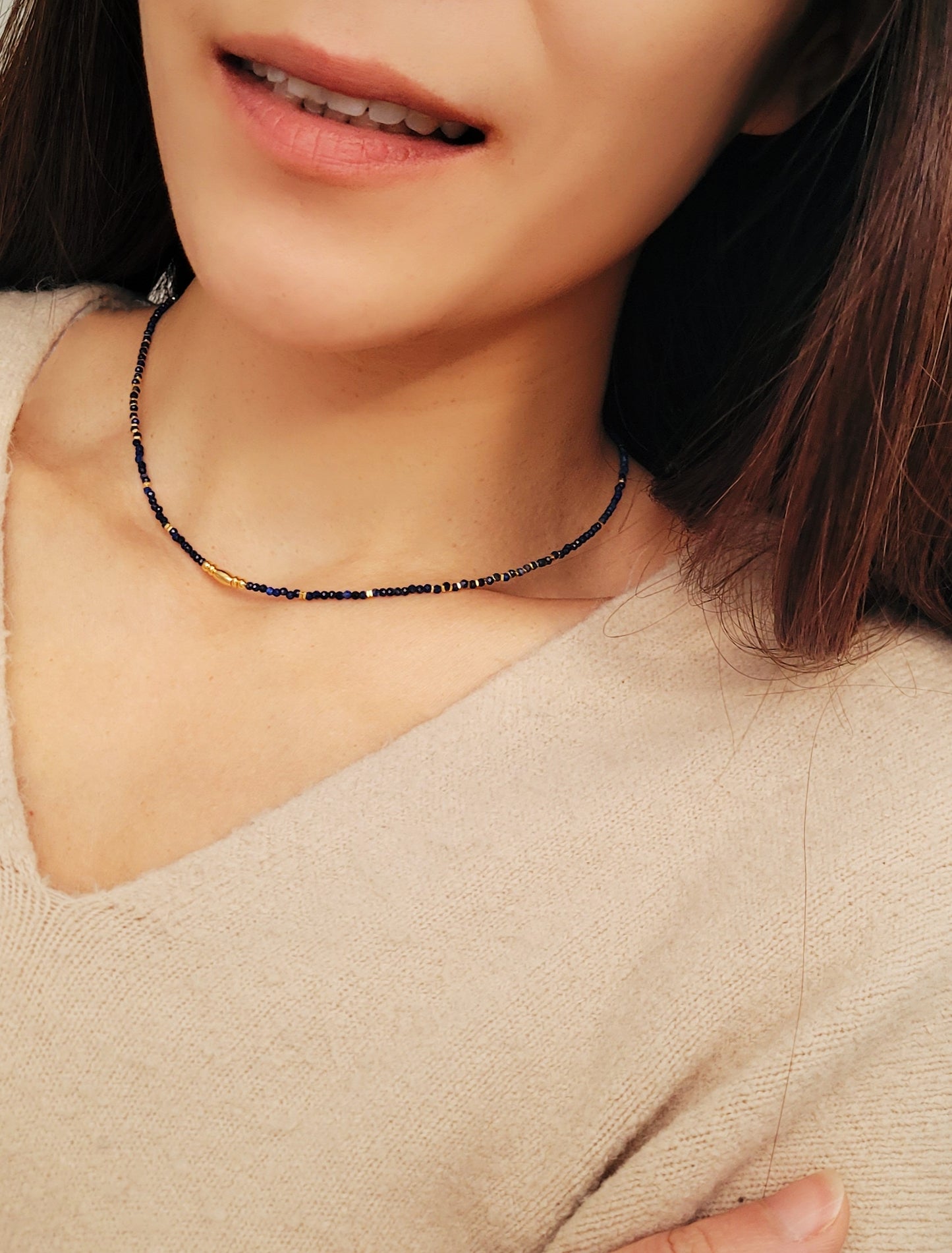Lapis Lazuli Gold Beaded Necklace