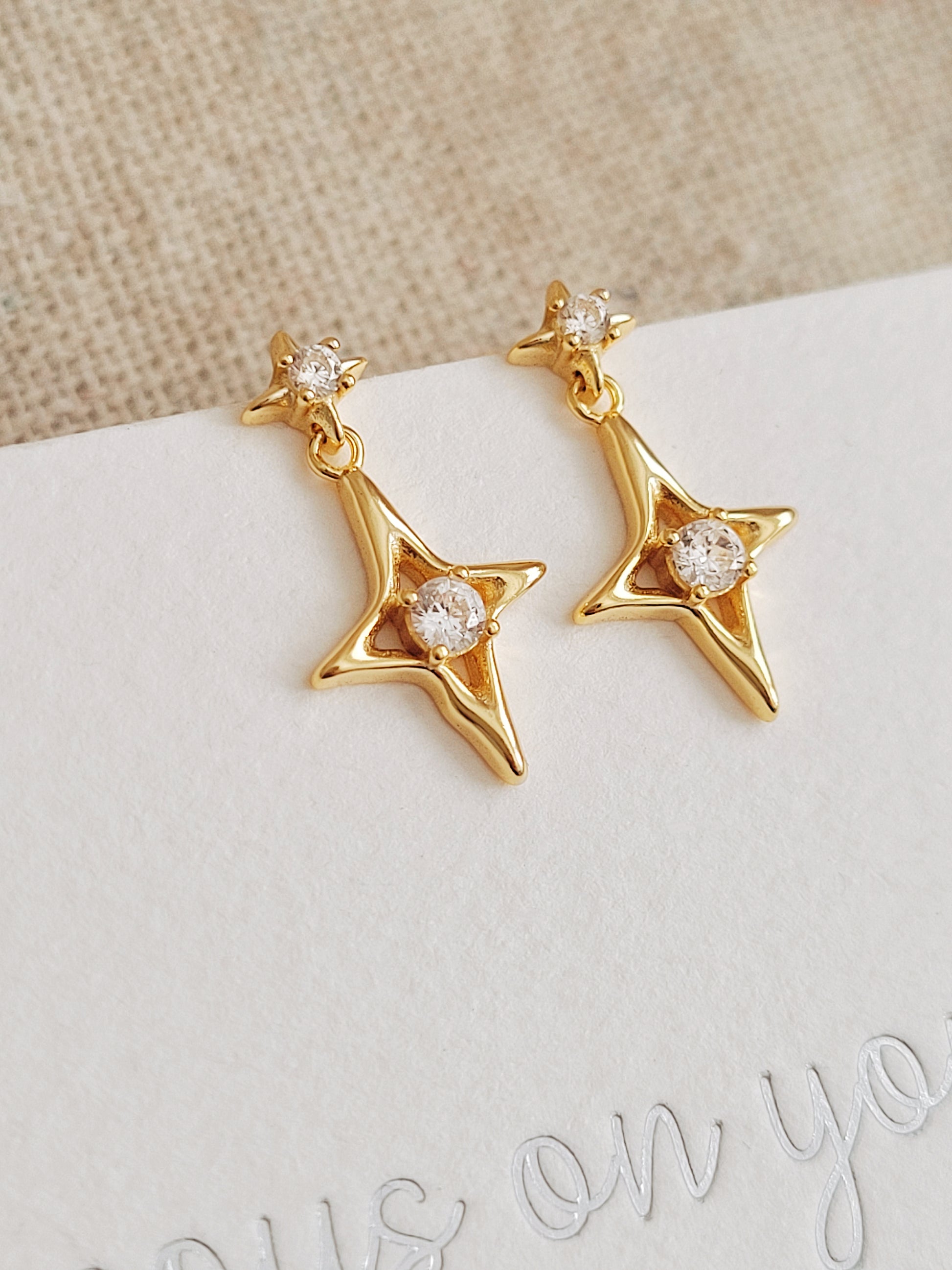 Dainty celestial inspired starburst earrings with a delicate gold-plated finish, perfect for everyday wear or as a thoughtful gift for her or astrology lovers.