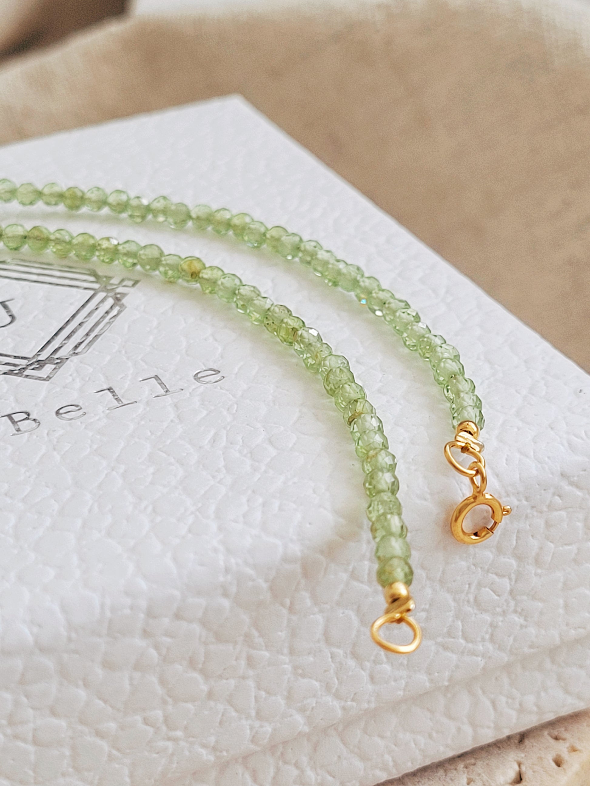 Delicate green beaded bracelet in eco-friendly gift box