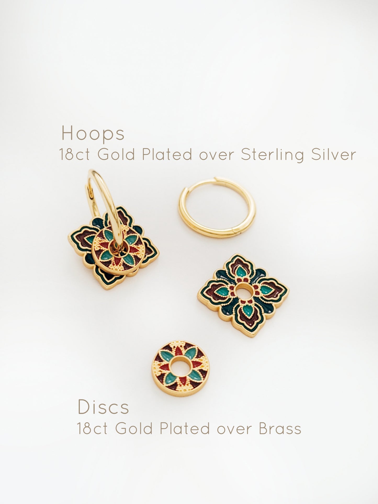 Enamel Discs Earrings | Brown Square Flower Pattern