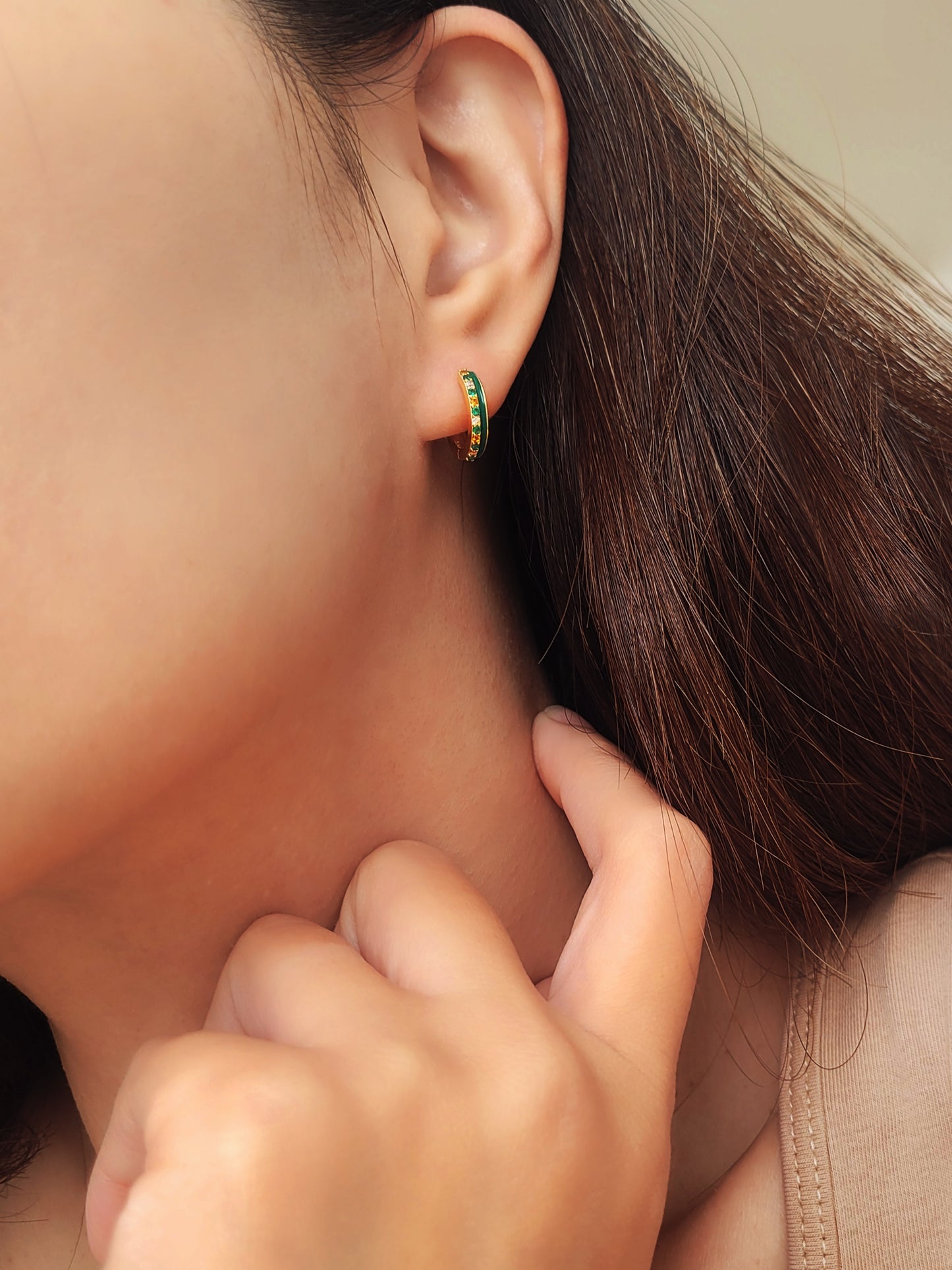 Emerald Green Enamel Hoop Earrings