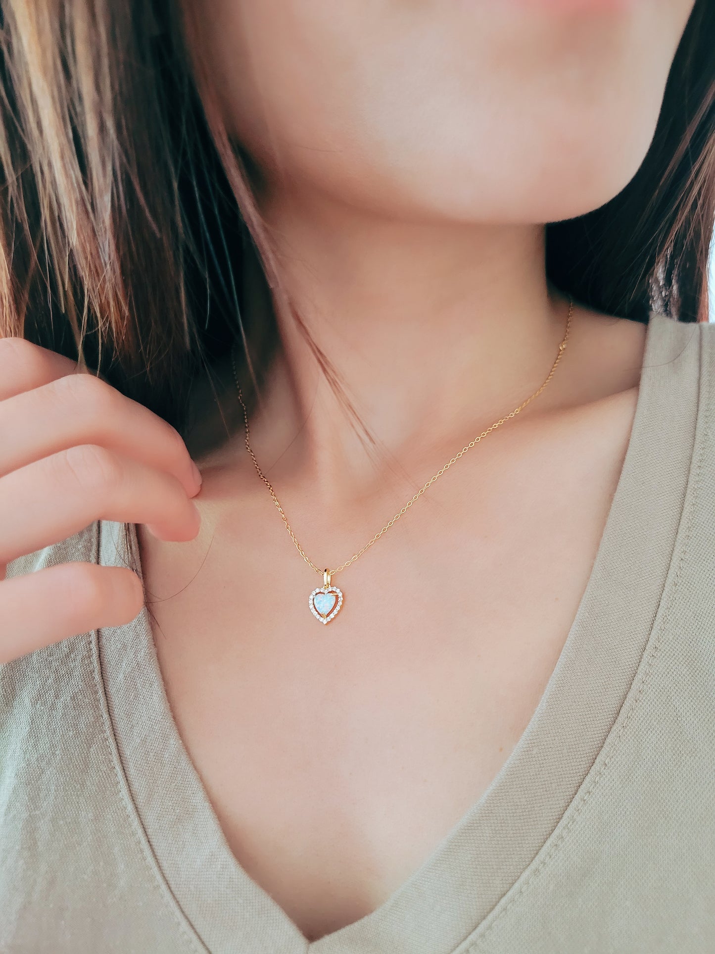 Dainty Heart Opal Necklace