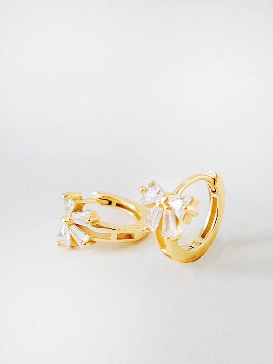 Elegant Diamond Bow Huggie Hoop Earrings