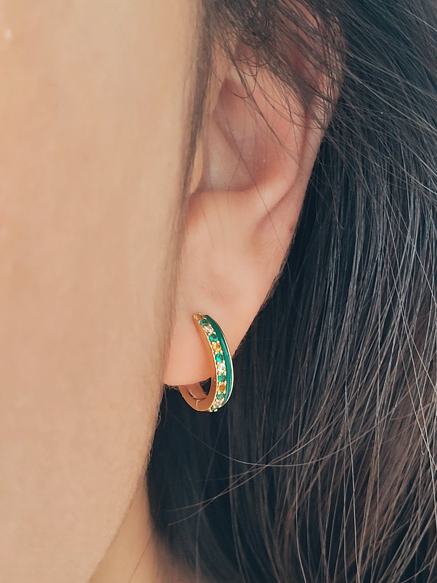 Emerald Green Enamel Hoop Earrings