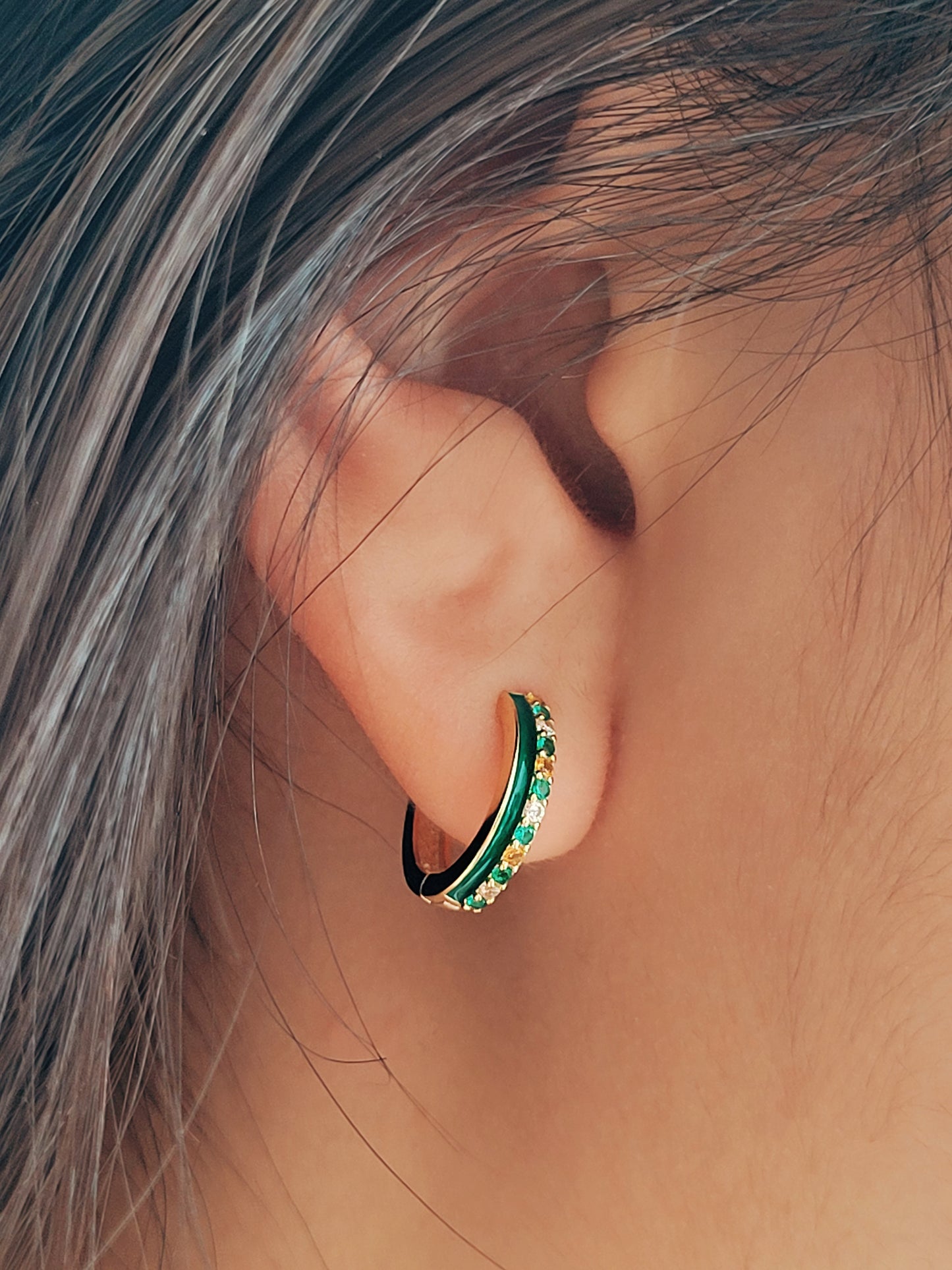 Emerald Green Enamel Hoop Earrings