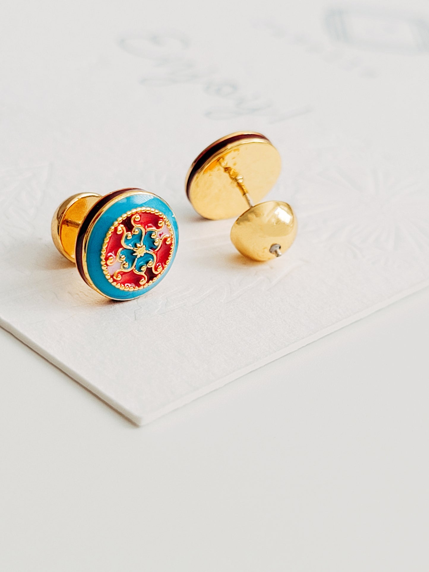 Victorian Tile Stud Earrings • Blue
