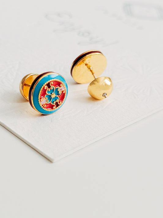 Victorian Tile Stud Earrings • Blue