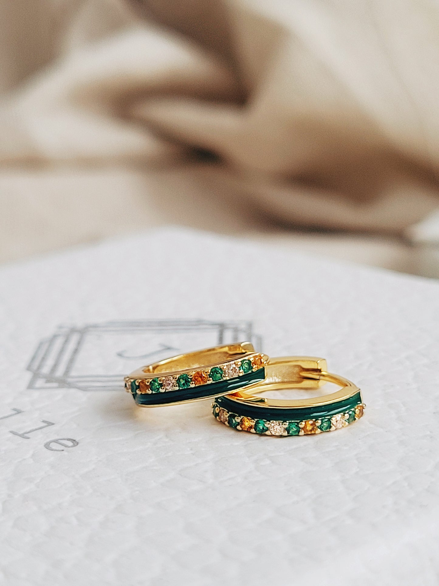 Emerald Green Enamel Hoop Earrings