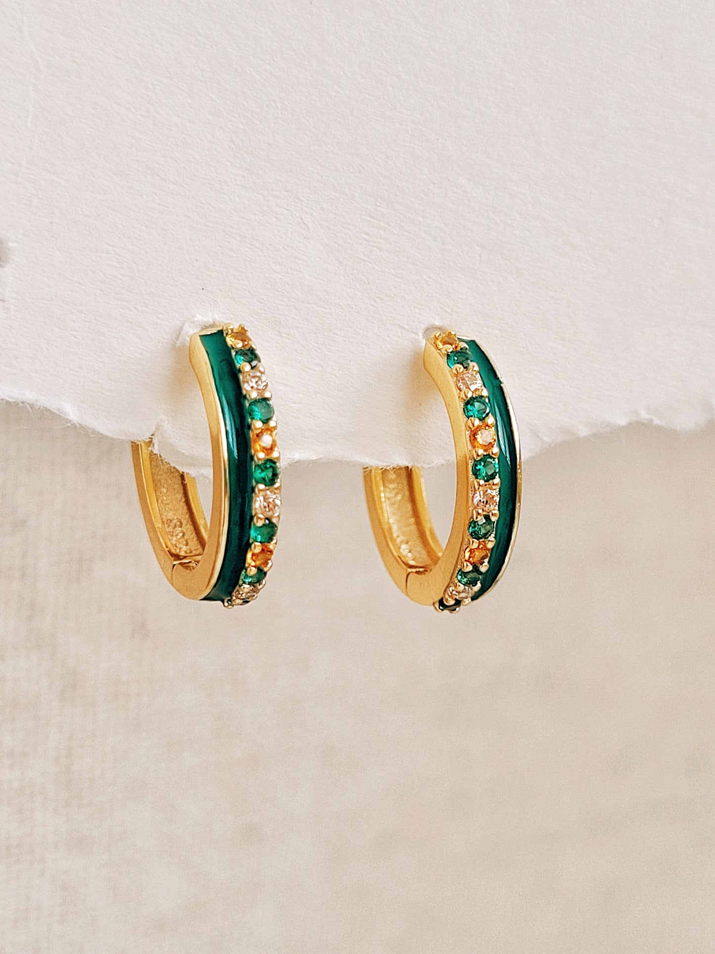 Emerald Green Enamel Hoop Earrings