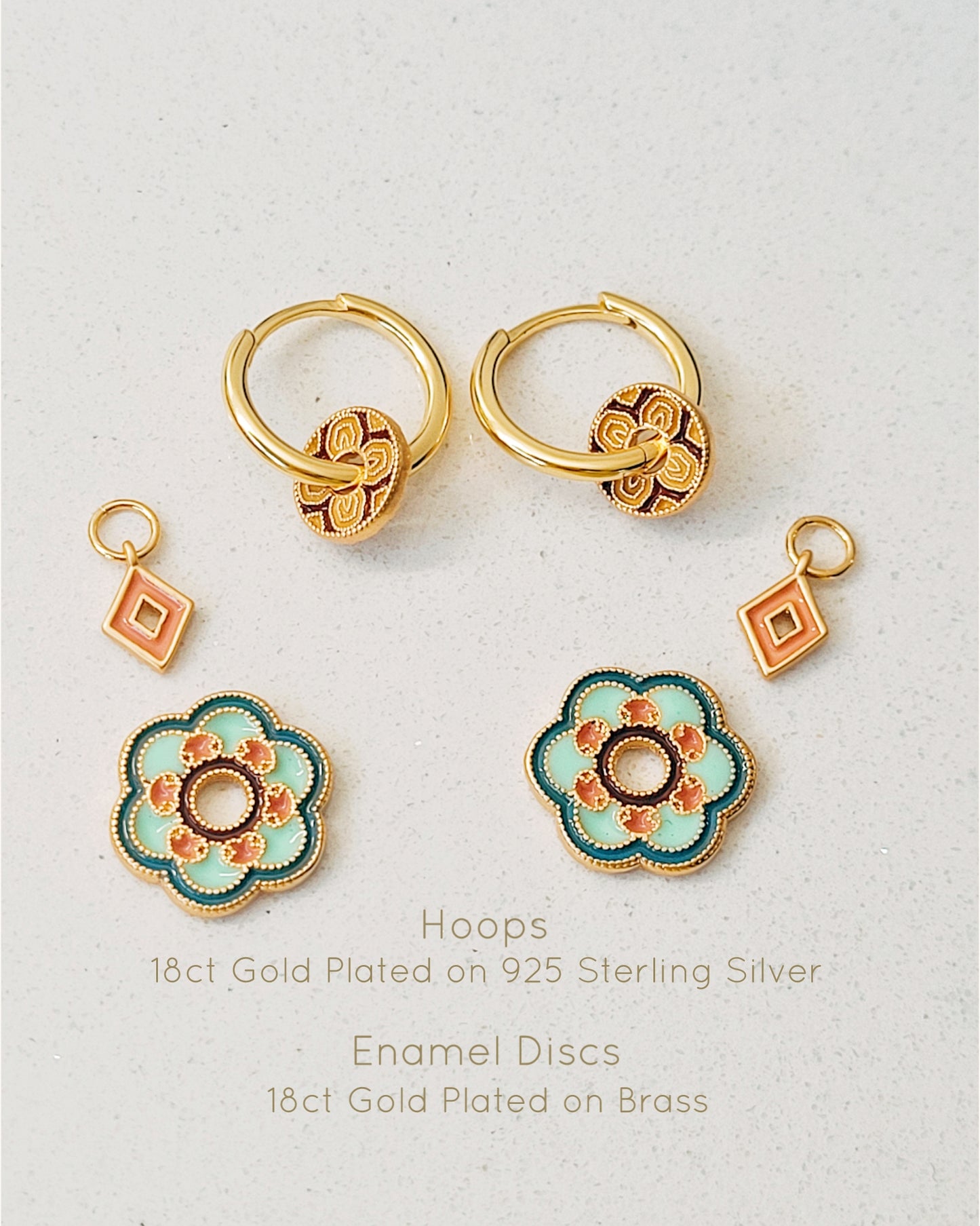 Green Flower Enamel Disc Earrings