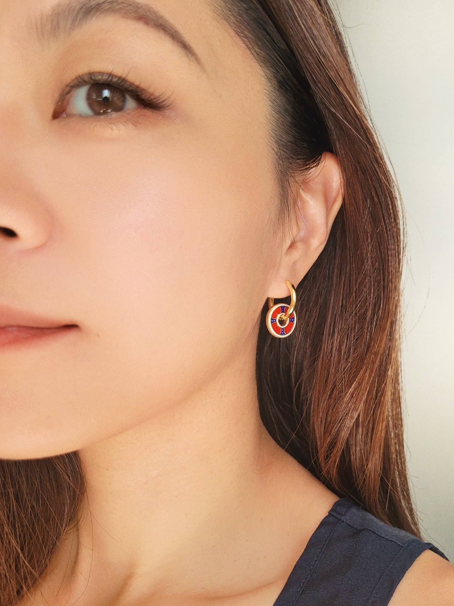 Navy Enamel Hoop Earrings