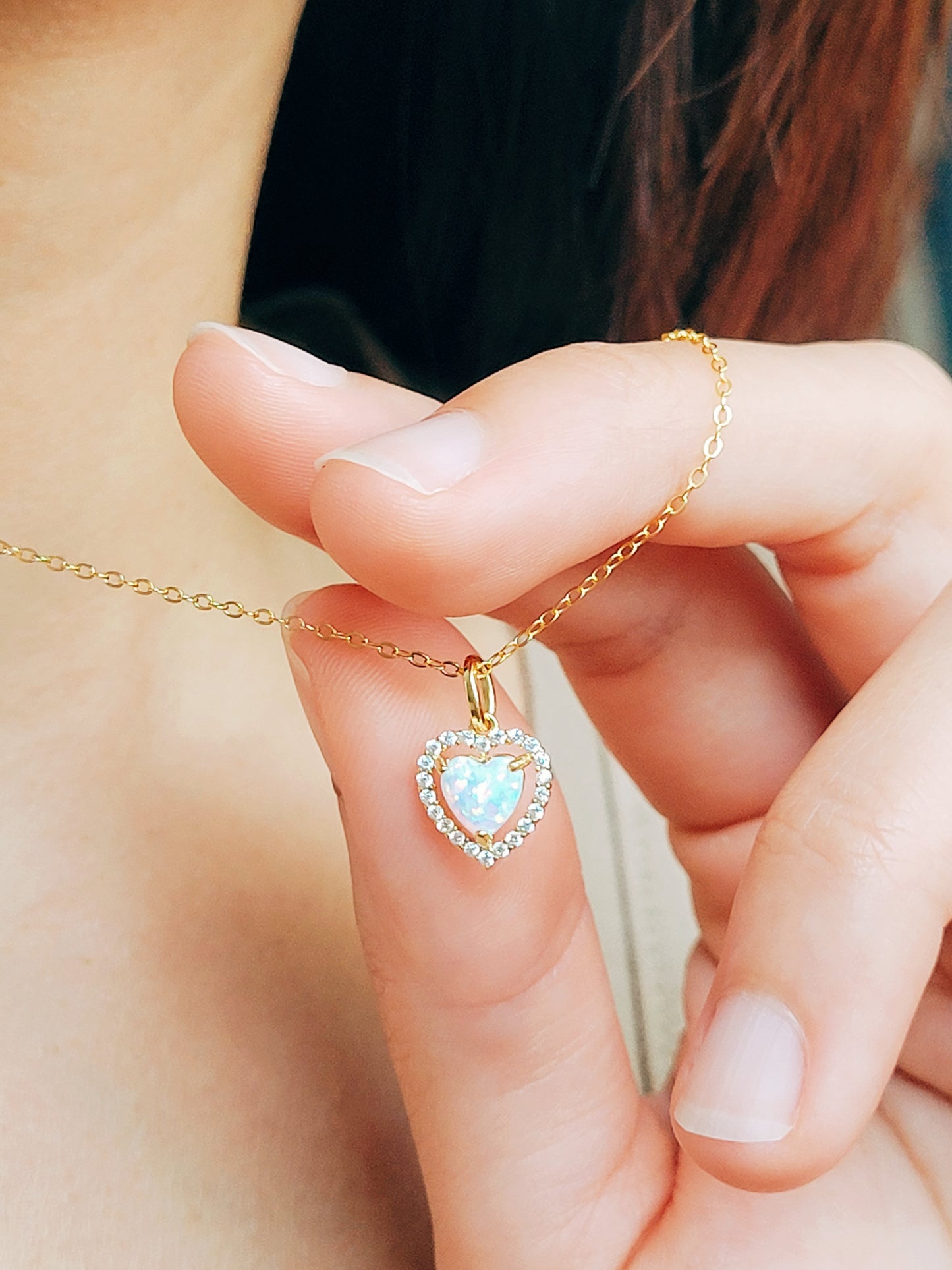Dainty Heart Opal Necklace