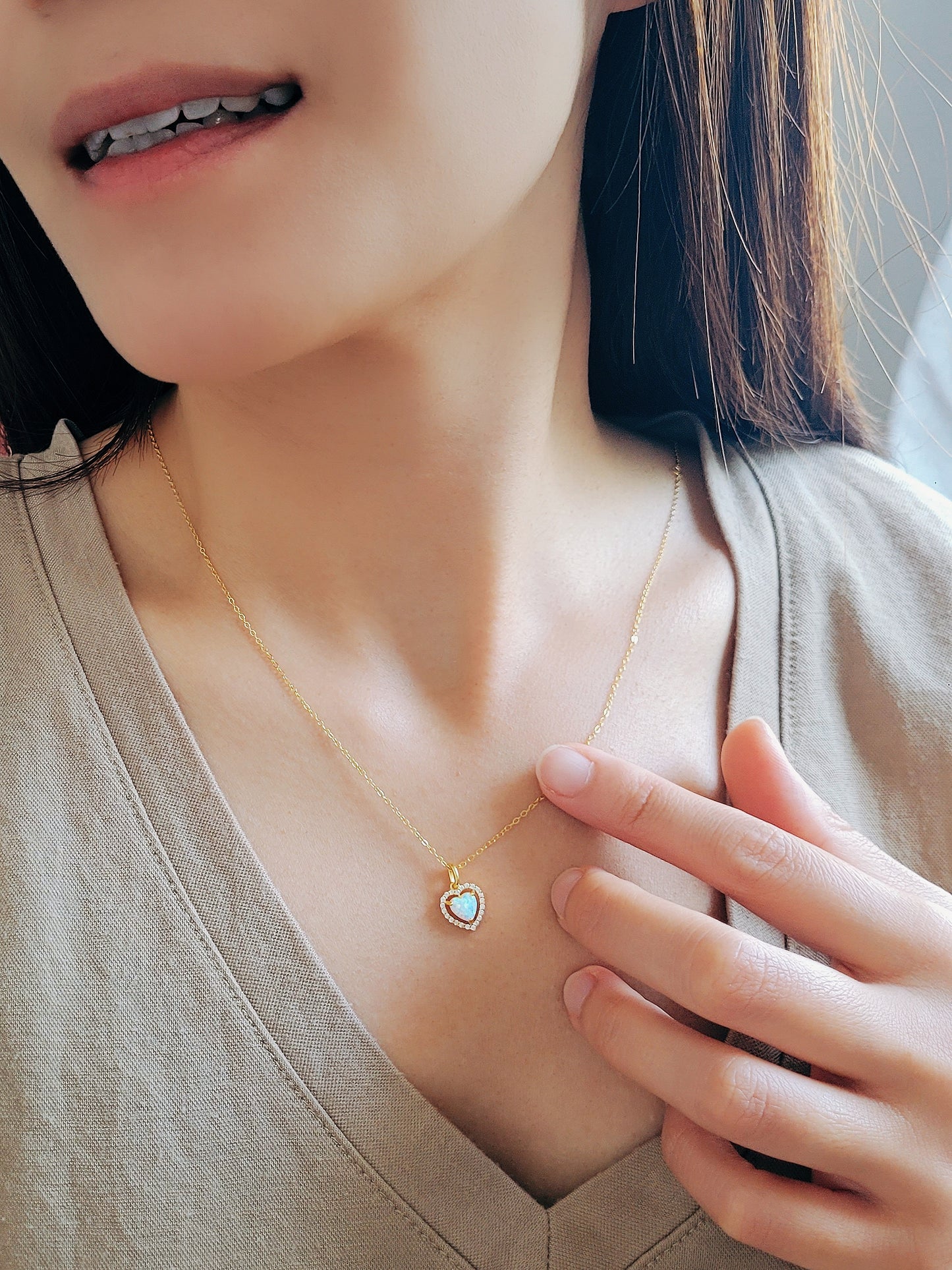 Dainty Heart Opal Necklace