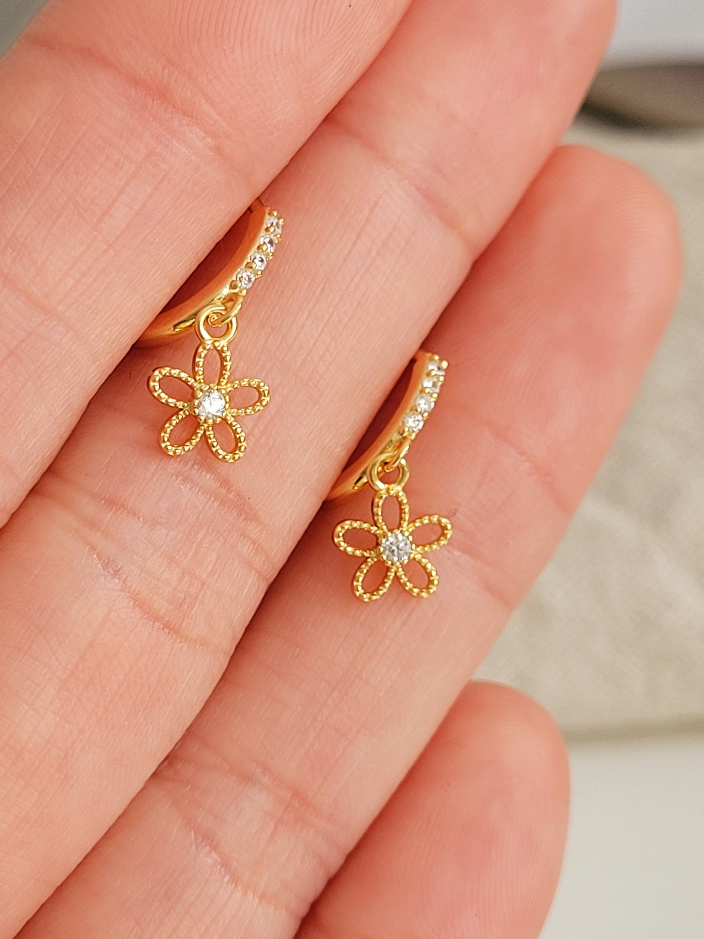 Dangly Flower Huggie Earrings