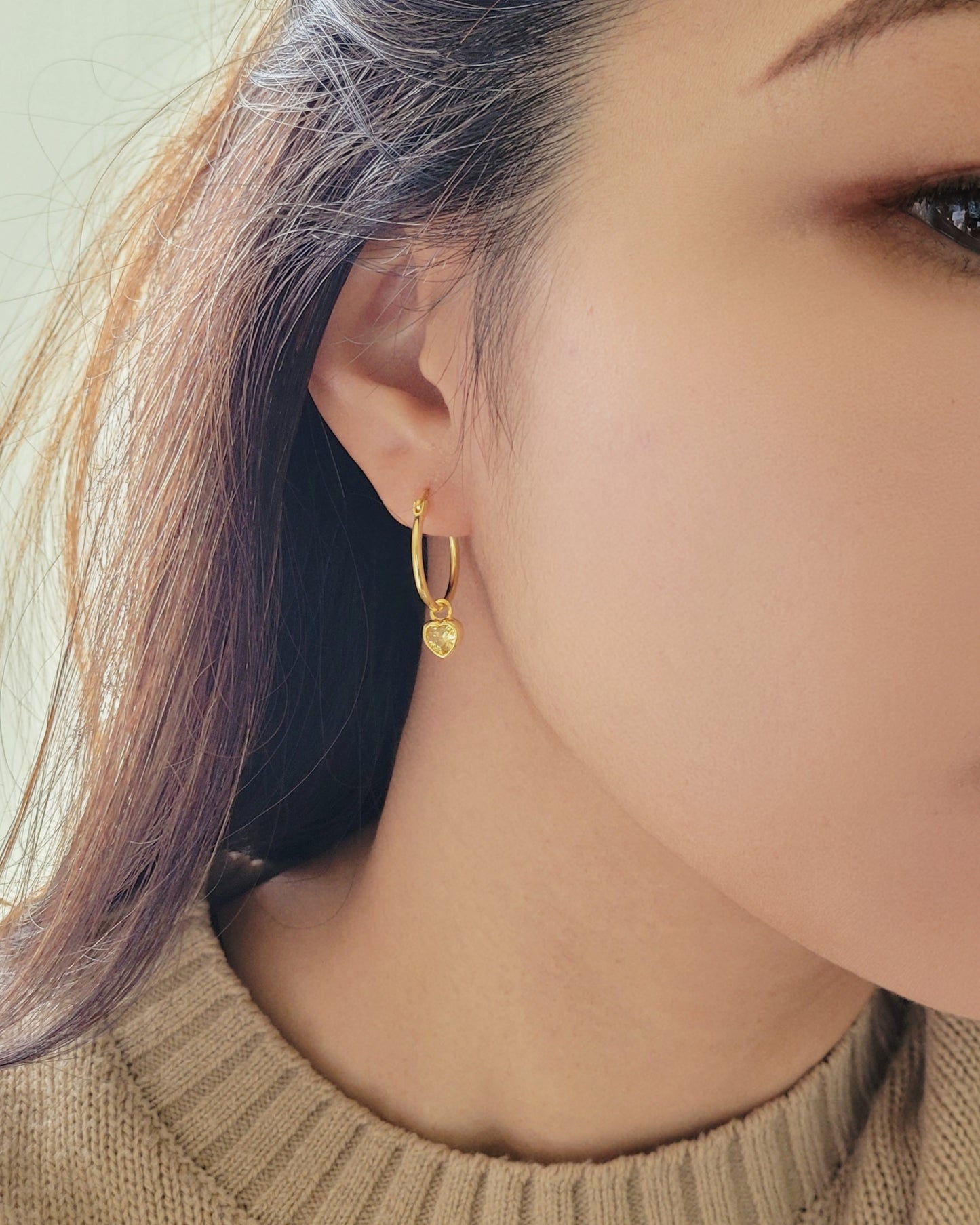 Crystal heart hoops