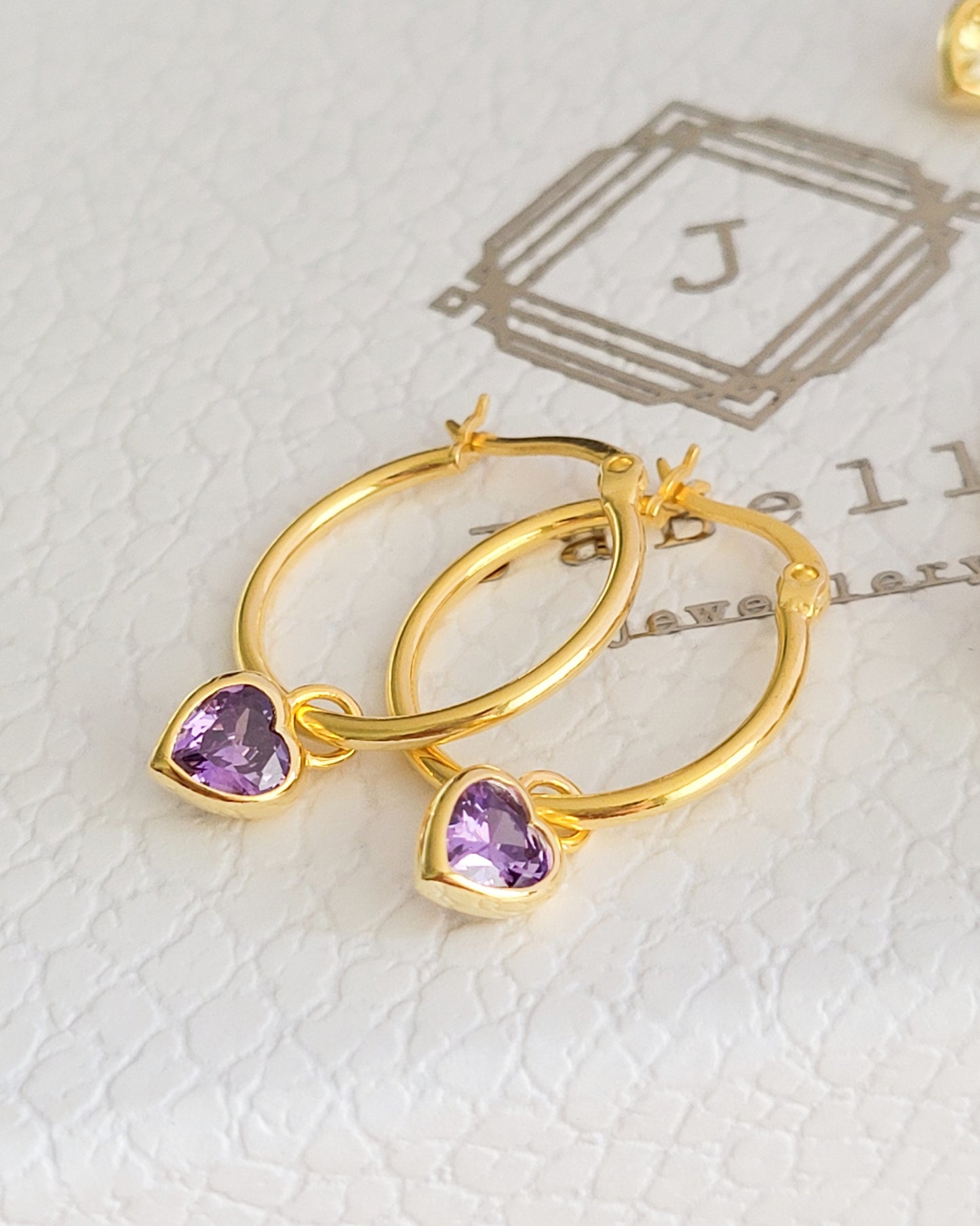 Crystal Heart Hoops · Amethyst