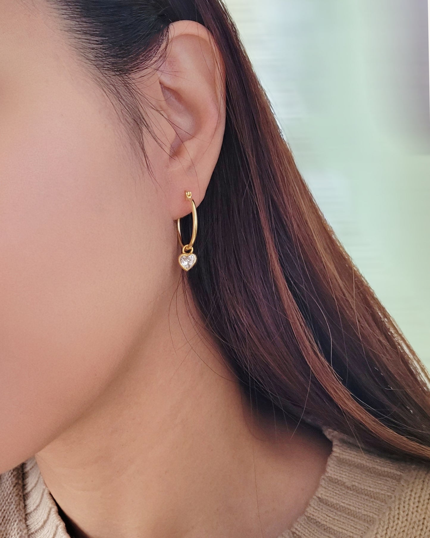 Crystal Heart Hoops