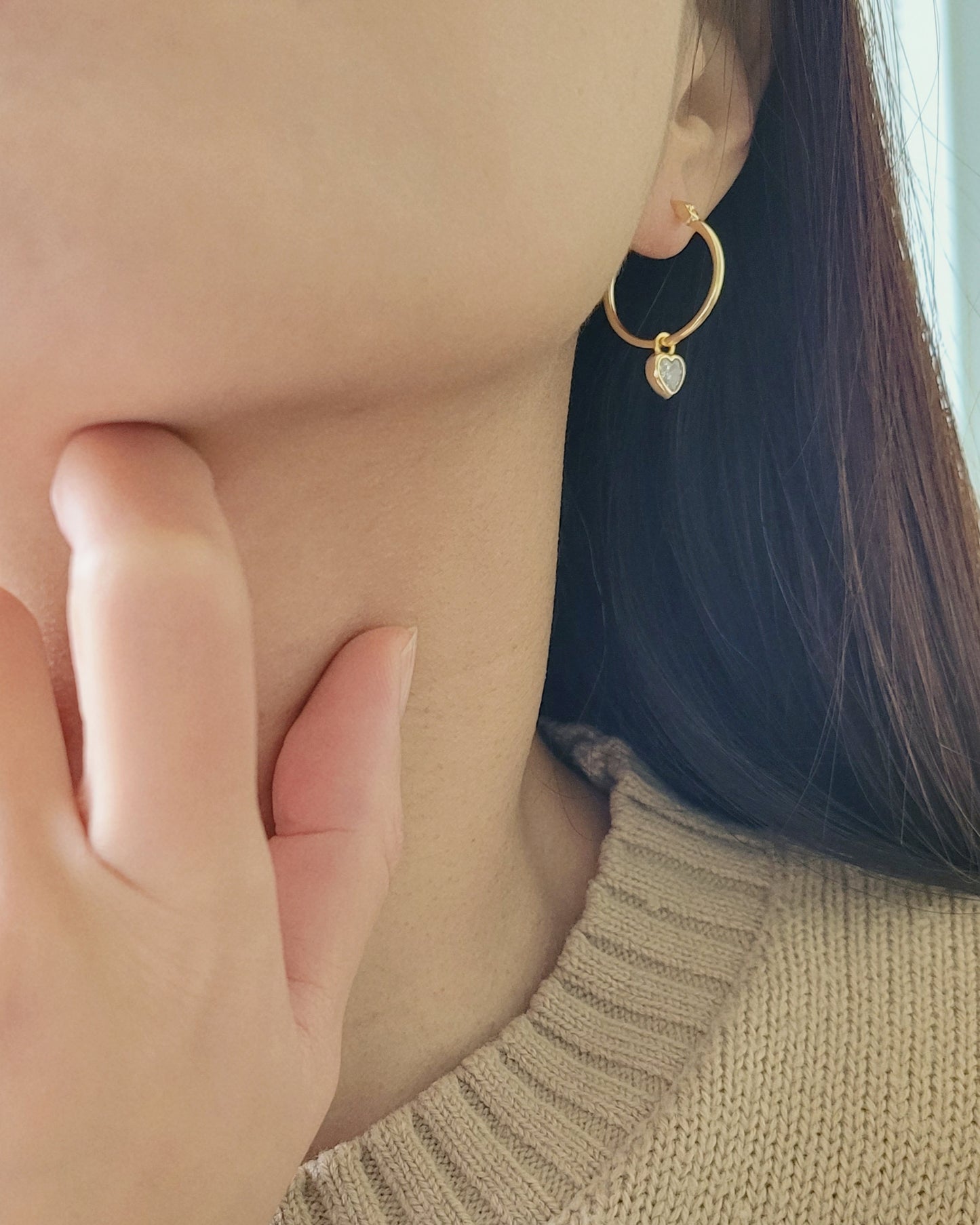 Crystal Heart Hoops