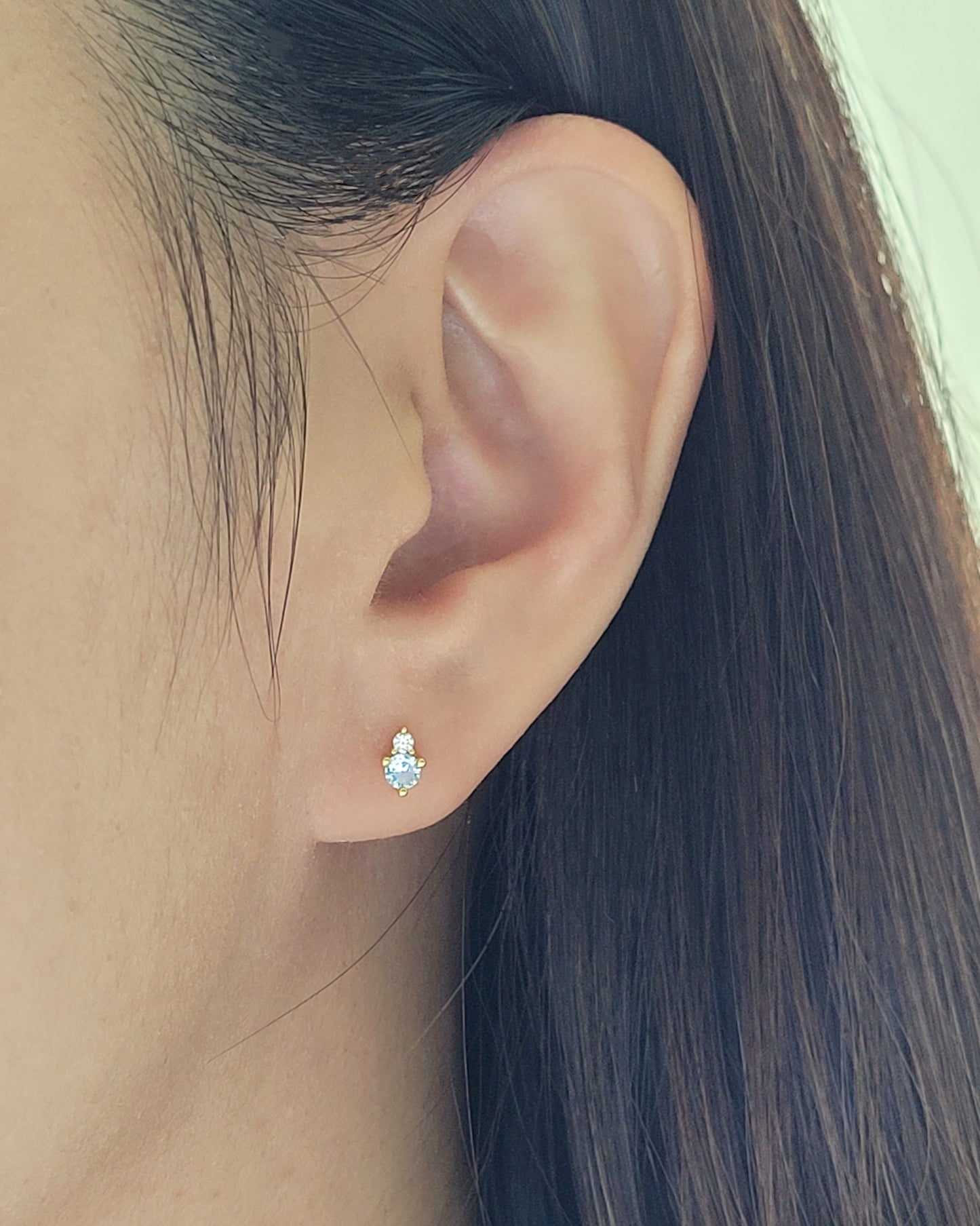 March Birthstone Stud Earrings with Aquamarine CZ