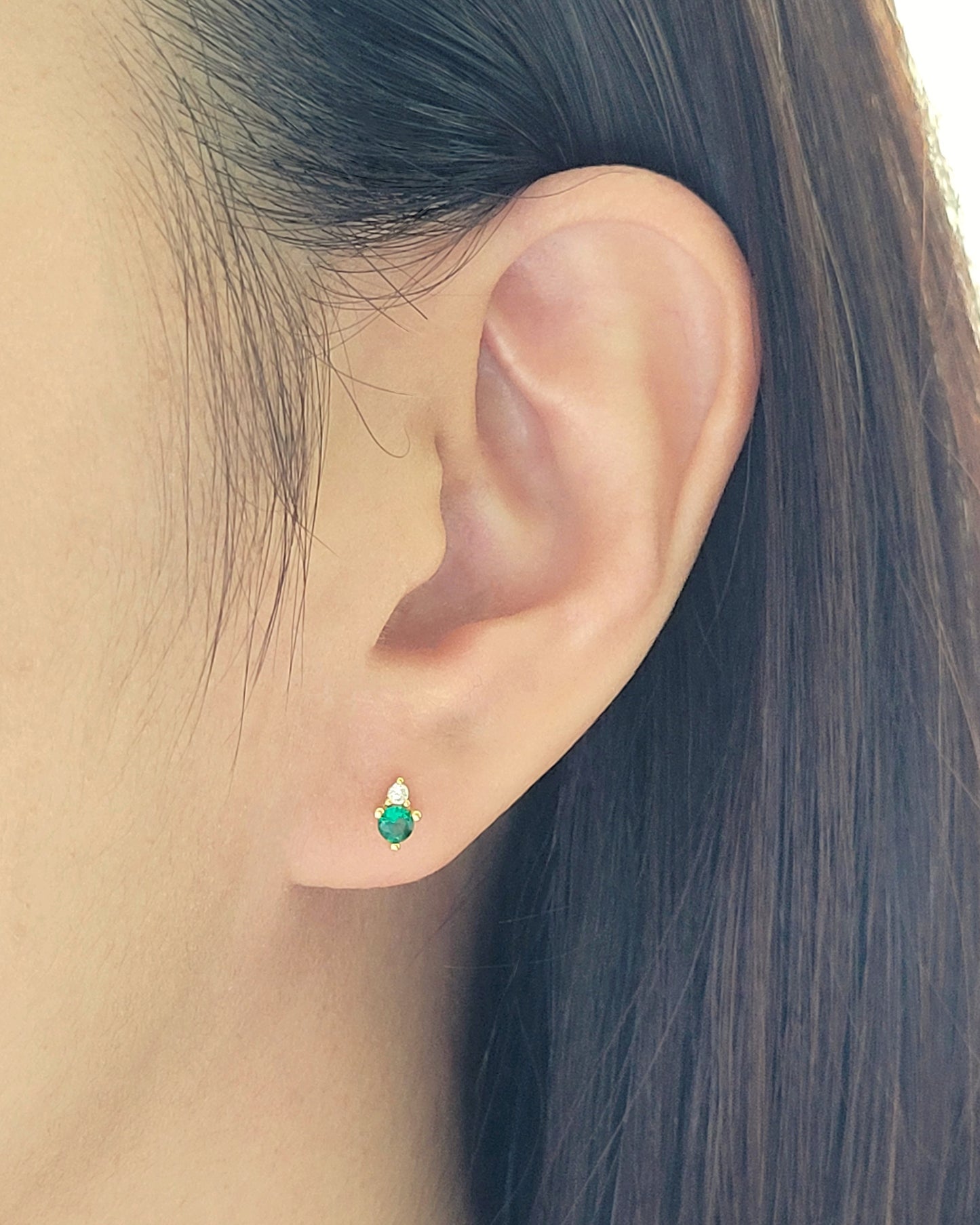 May Birthstone Stud Earrings with Emerald CZ