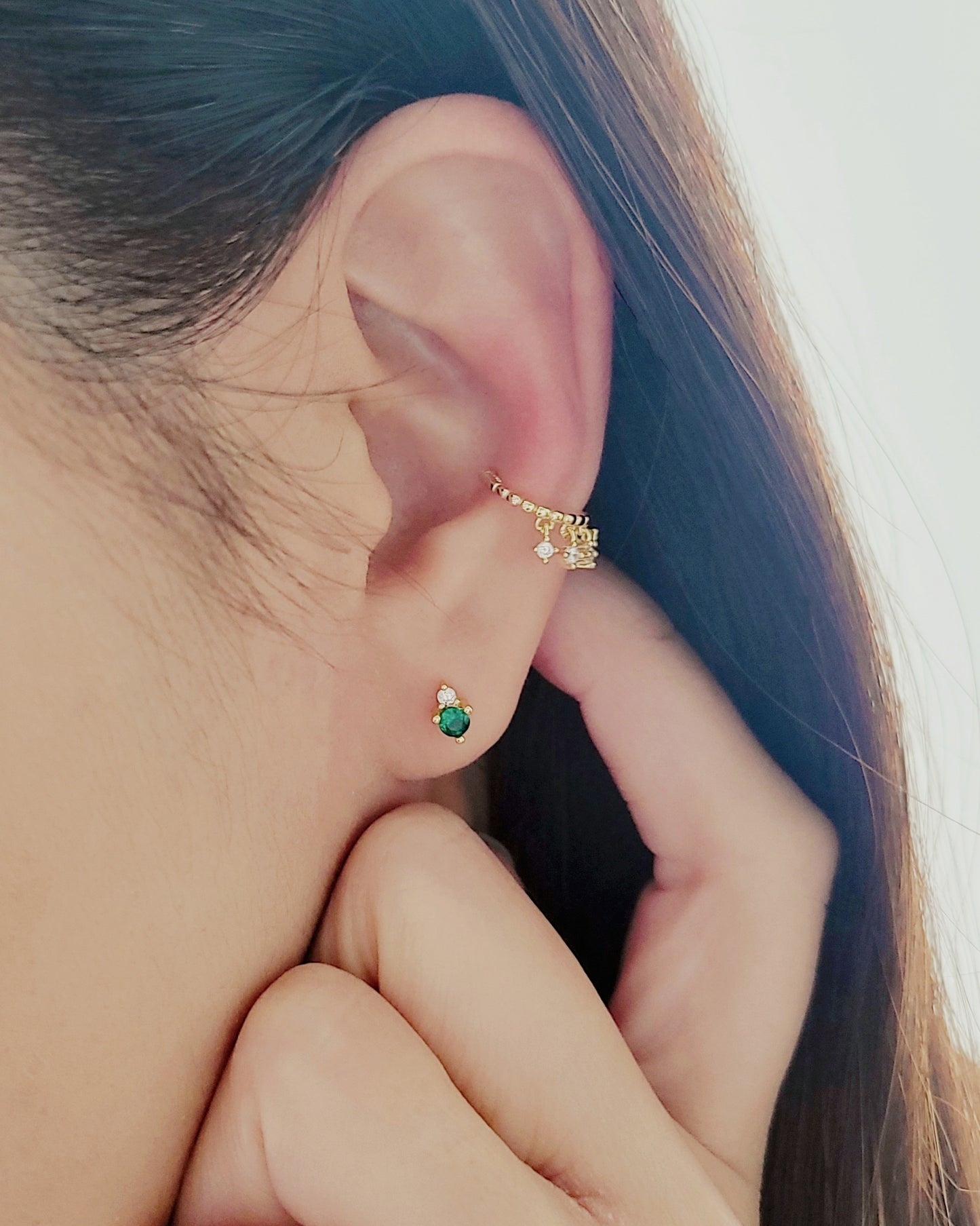 May Birthstone Stud Earrings with Emerald CZ