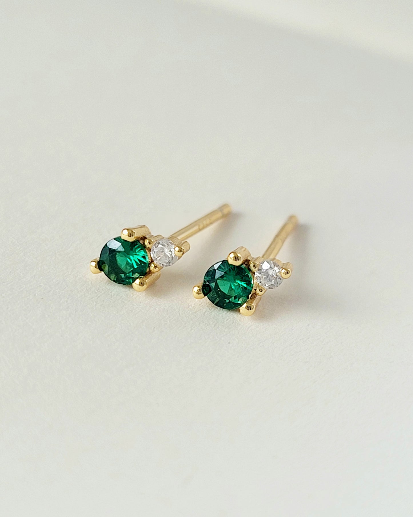 May Birthstone Stud Earrings with Emerald CZ