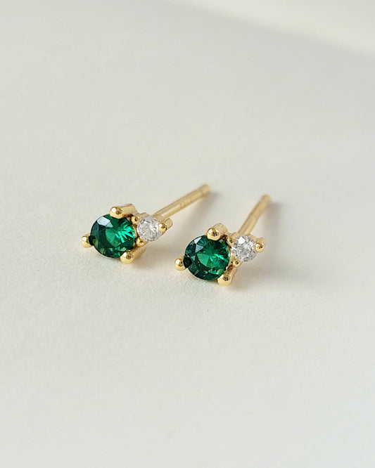 May Birthstone Stud Earrings with Emerald CZ