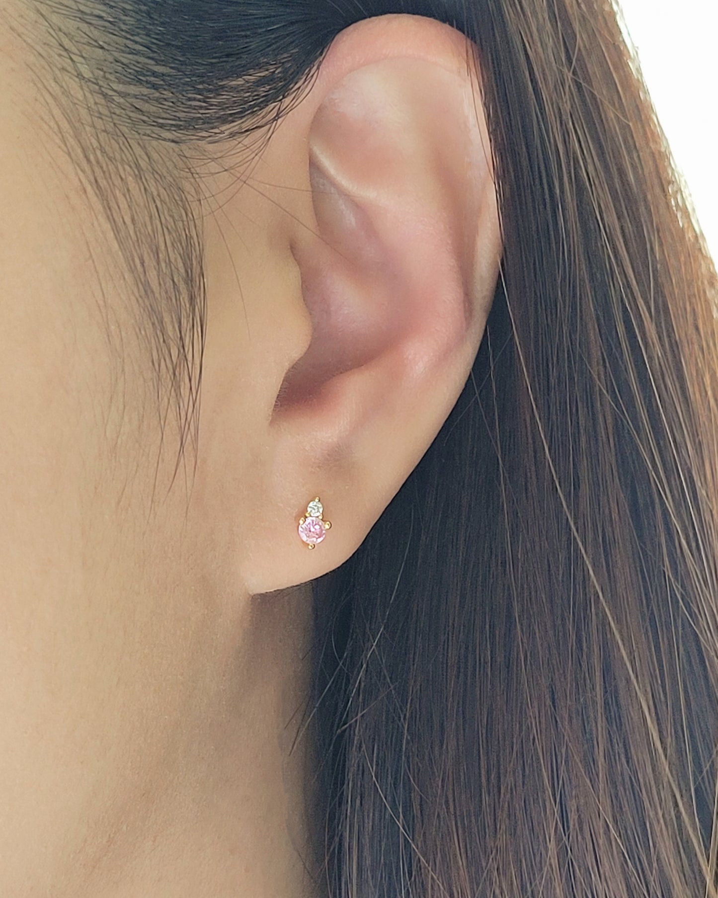 October Birthstone Stud Earrings with Pink Tourmaline CZ