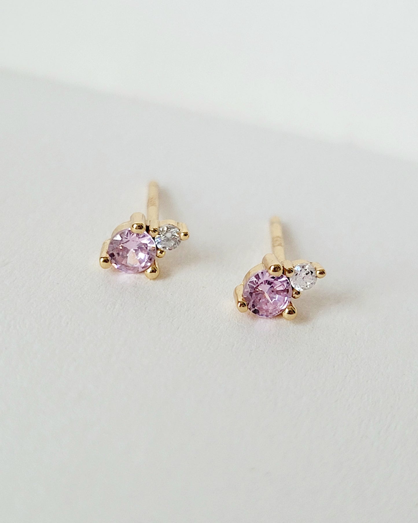 October Birthstone Stud Earrings with Pink Tourmaline CZ