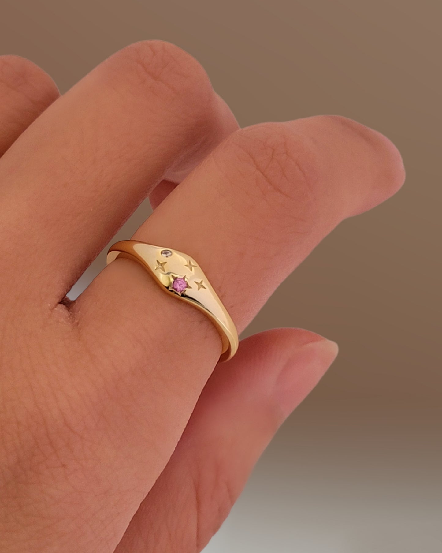 Libra jewellery constellation ring with zodiac stone