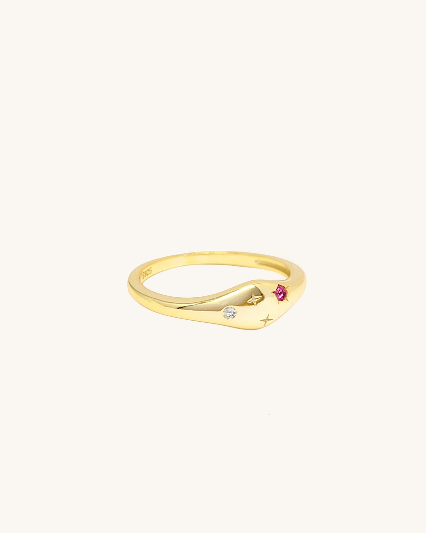 Cancer jewellery constellation ring with zodiac stone