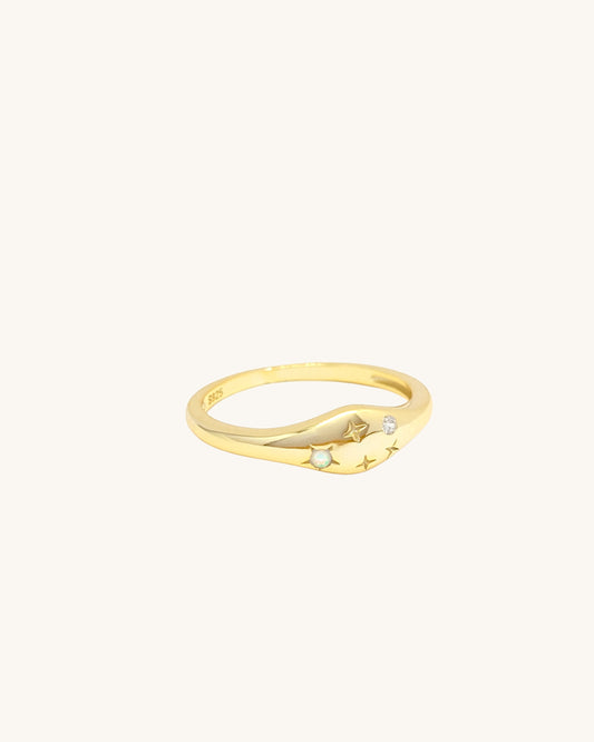 Gemini jewellery constellation ring with zodiac stone