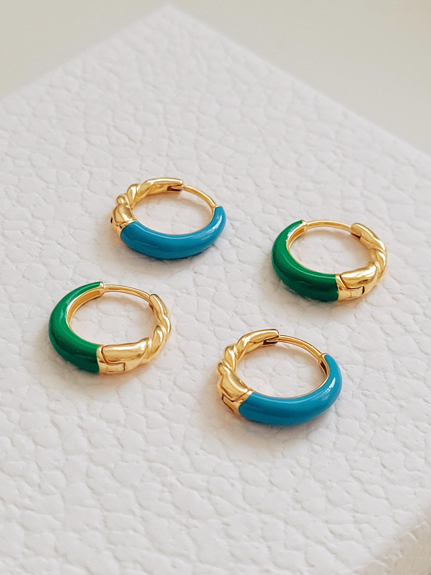Blue Enamel Hoop Earrings