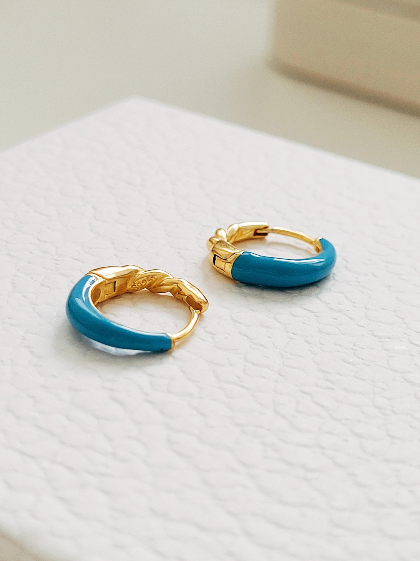 Blue Enamel Hoop Earrings