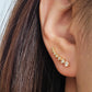 Close-up of a woman&#39;s ear wearing an 18K gold-plated cubic zirconia climber earring, highlighting the elegant and minimalist design.