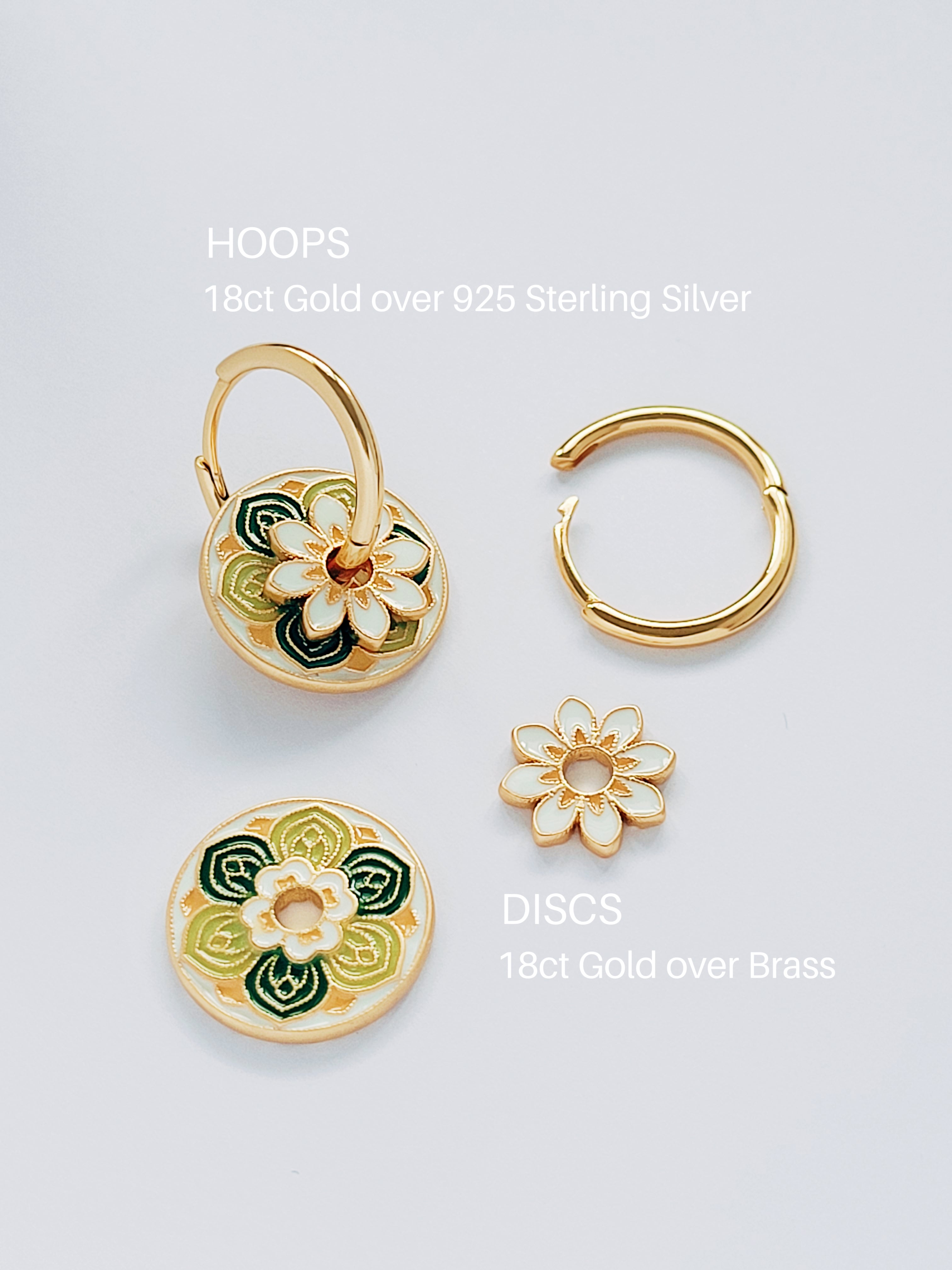 Daisy Flower Enamel Disc Hoop Earrings