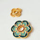Close up of Green Enamel Flower Portugal Tile earrings.