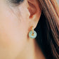 Gold Enamel Hoop Earrings, Green Dangle and Blue Enamel Charm