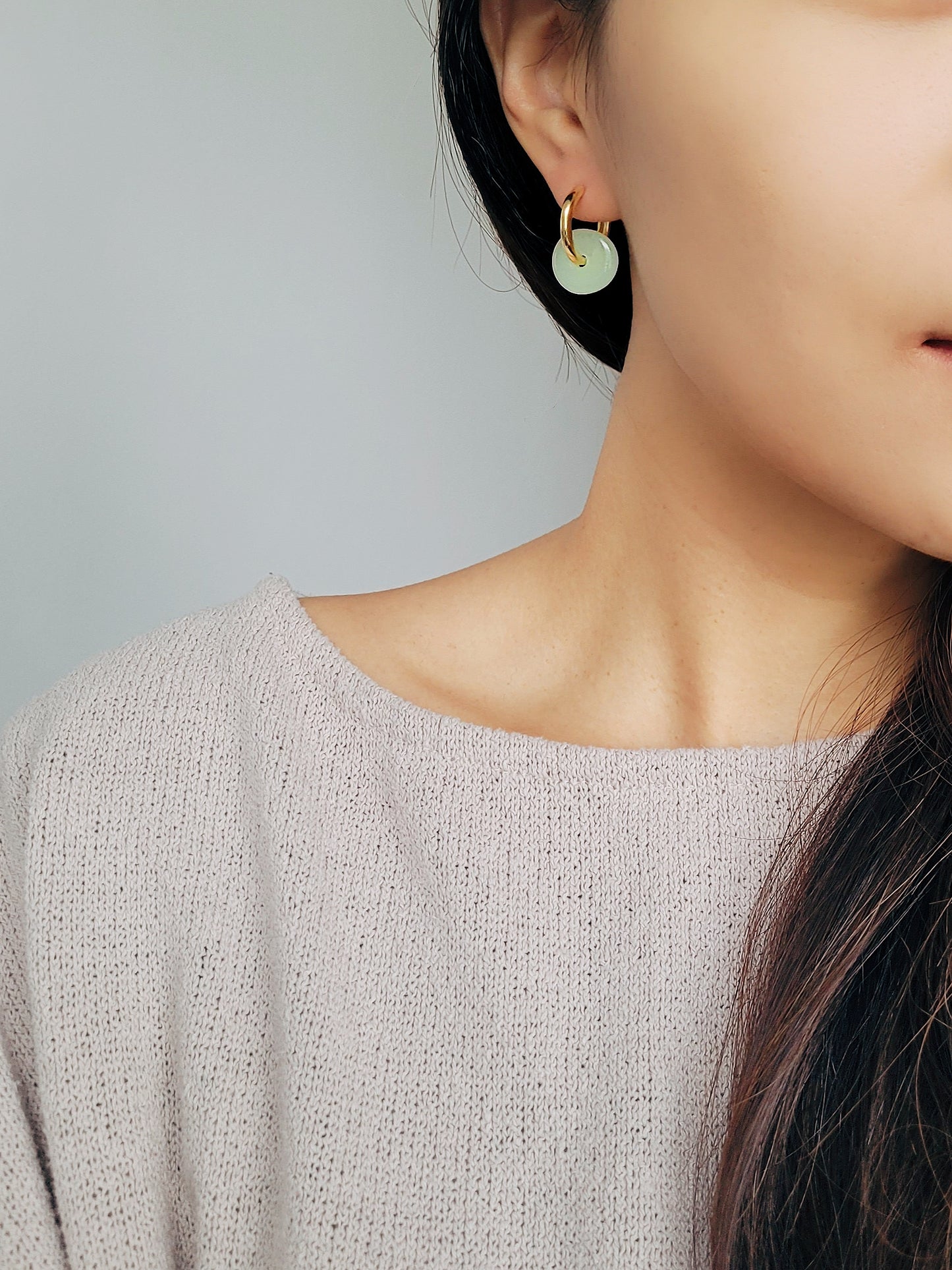 Gold Enamel Hoop Earrings, Green Dangle and Blue Enamel Charm