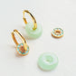 Gold Enamel Hoop Earrings, Green Dangle and Blue Enamel Charm