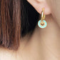 Gold Enamel Hoop Earrings, Green Dangle and Blue Enamel Charm