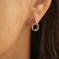 Model wearing Halo Drop Stud Earrings crafted in sterling silver, dainty and minimalist everyday jewellery