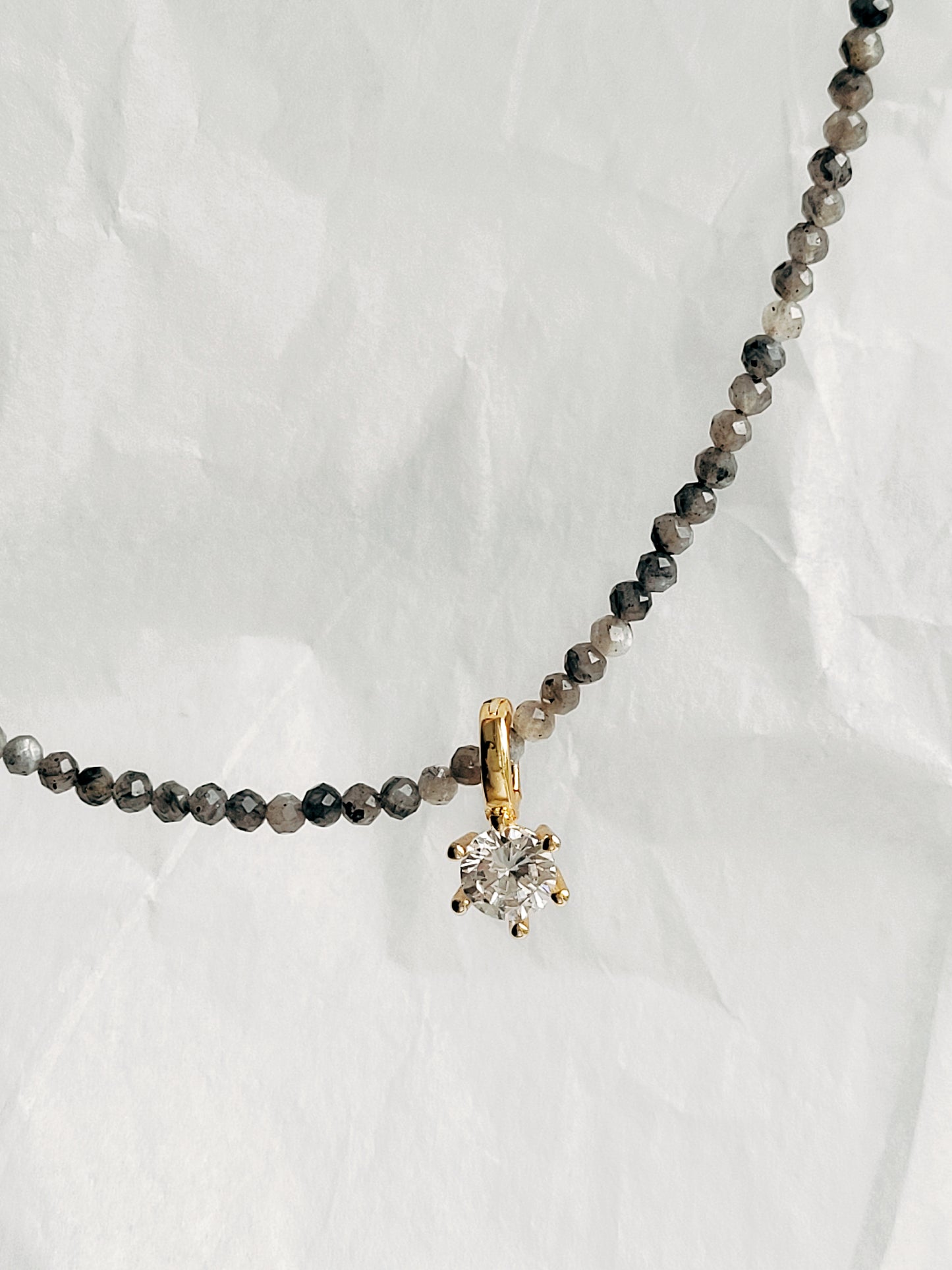 Labradorite necklace with detachable diamond charm, perfect for elegant everyday wear or layering