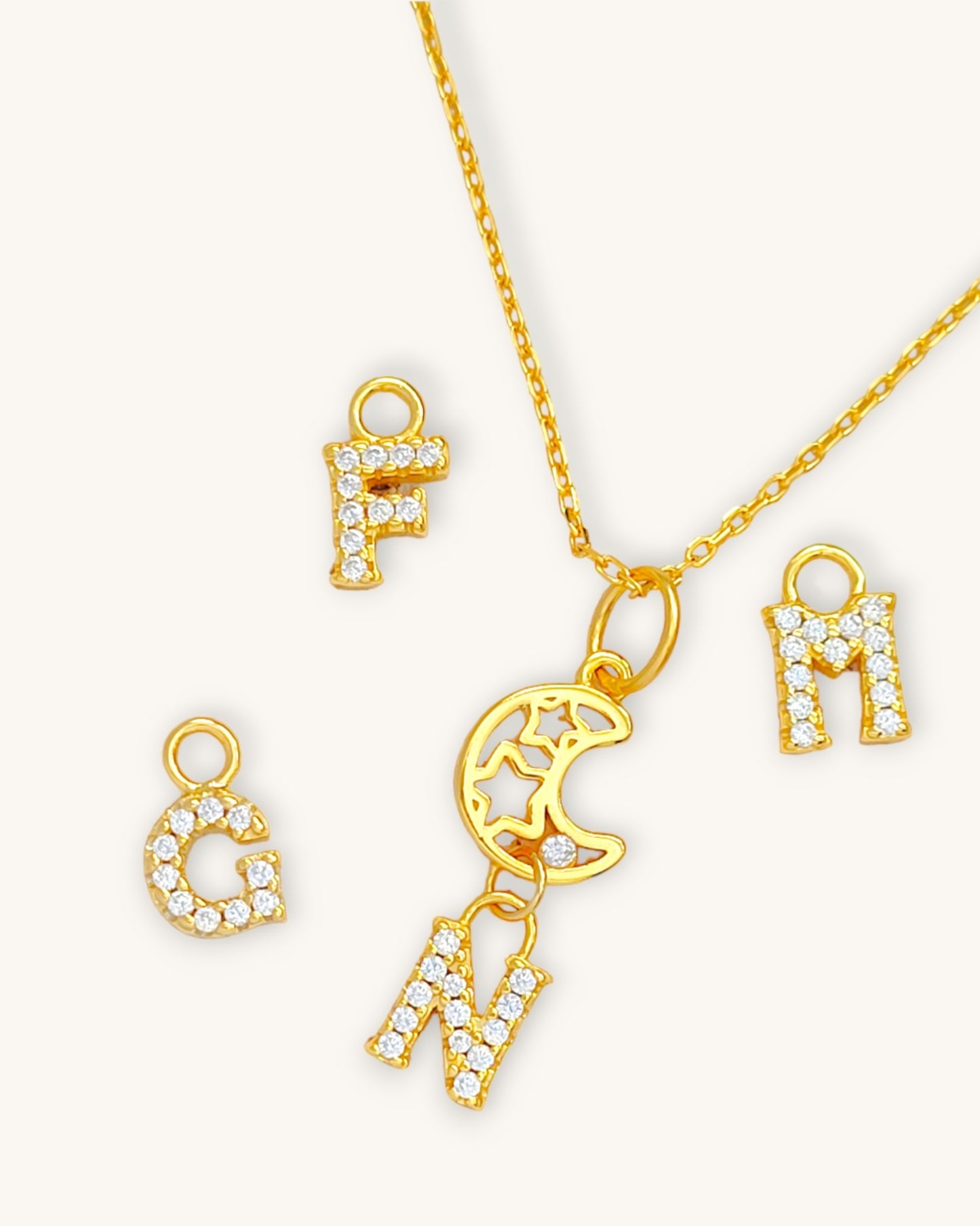 pesonalised initial necklace with Crescent Pendant 
