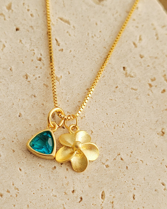 gold floral birthstone necklace